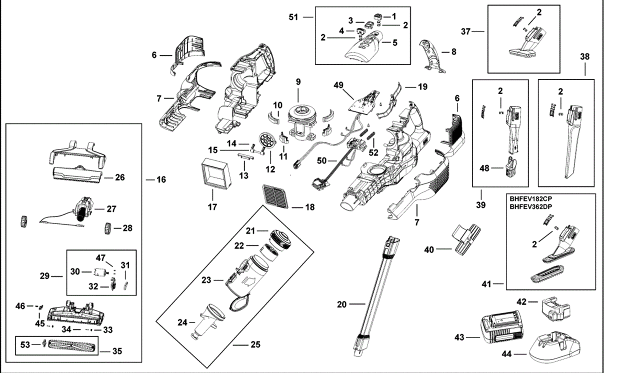 Black & Decker BHFEV362D Type H1 Stick Vacuum Cleaner Spare Parts BHFEV362D